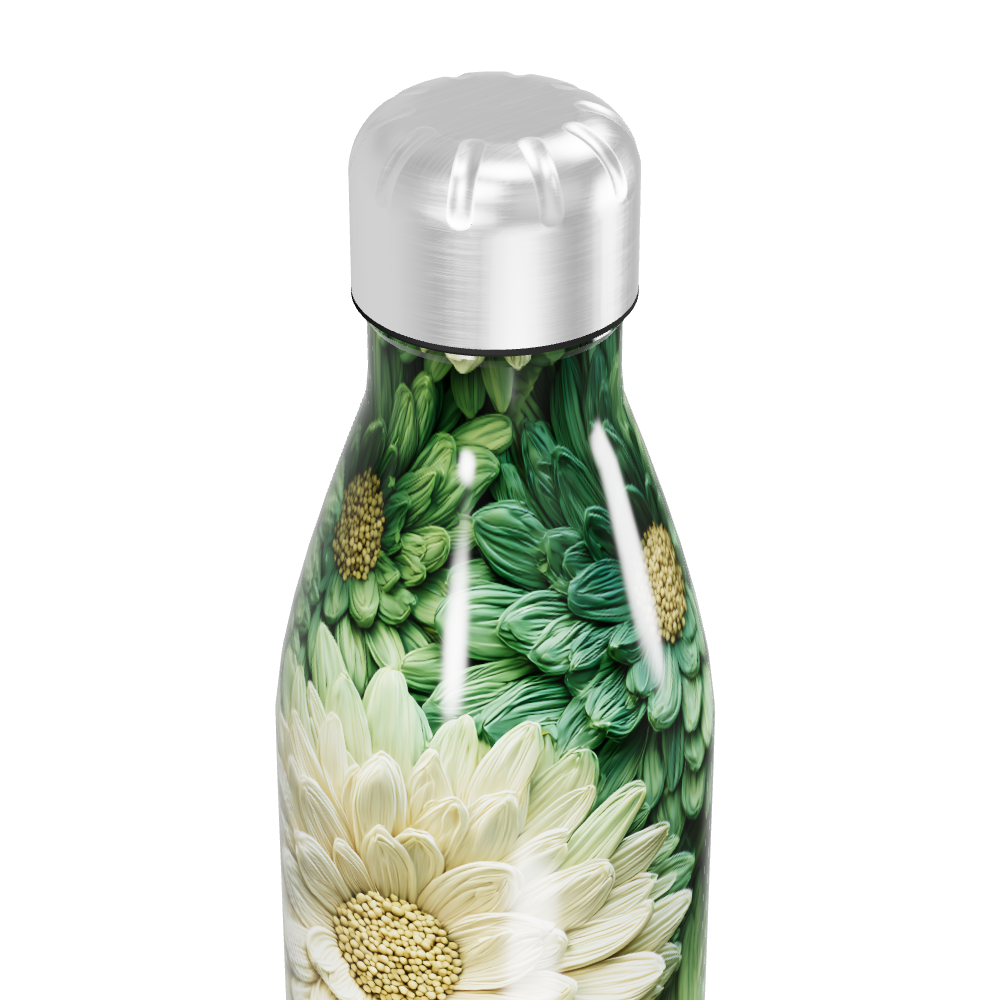 Garrafa Inox - Flores Verdes e Brancas