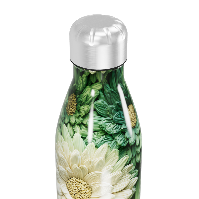 Garrafa Inox - Flores Verdes e Brancas