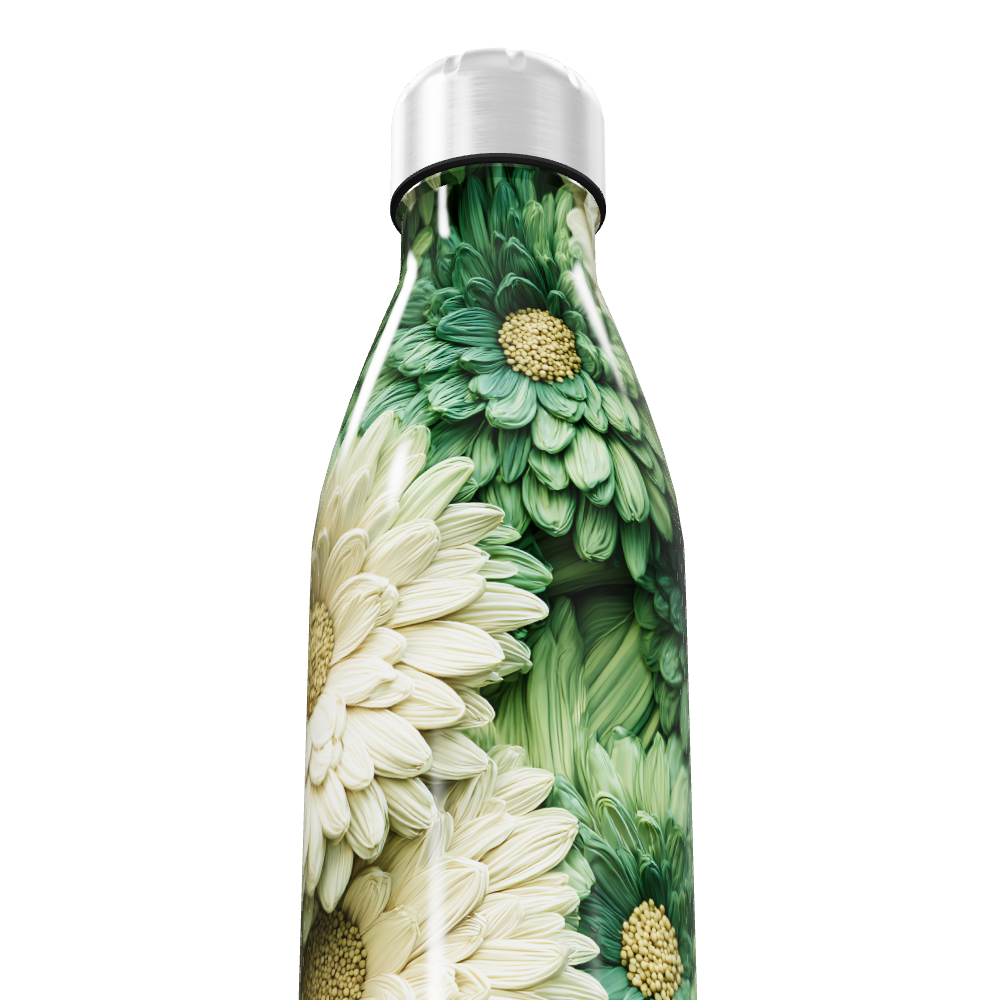 Garrafa Inox - Flores Verdes e Brancas