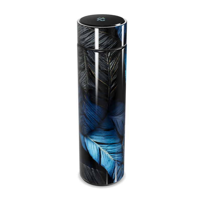 Garrafa Térmica Touch Azul com Estampa de Penas