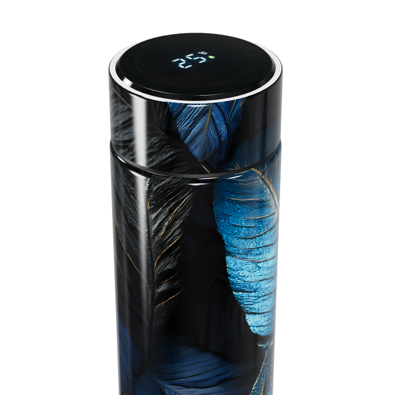 Garrafa Térmica Touch Azul com Estampa de Penas