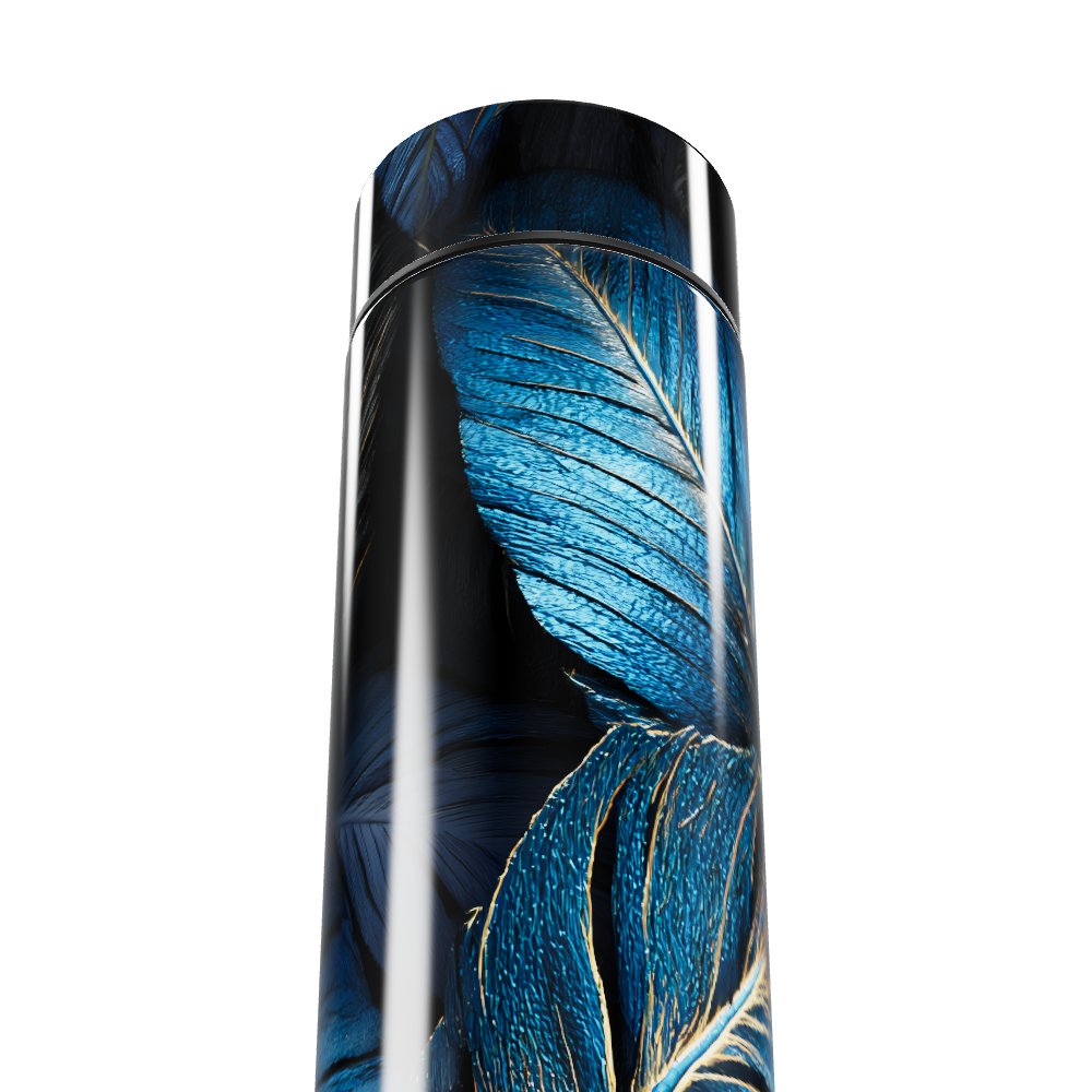 Garrafa Térmica Touch Azul com Estampa de Penas