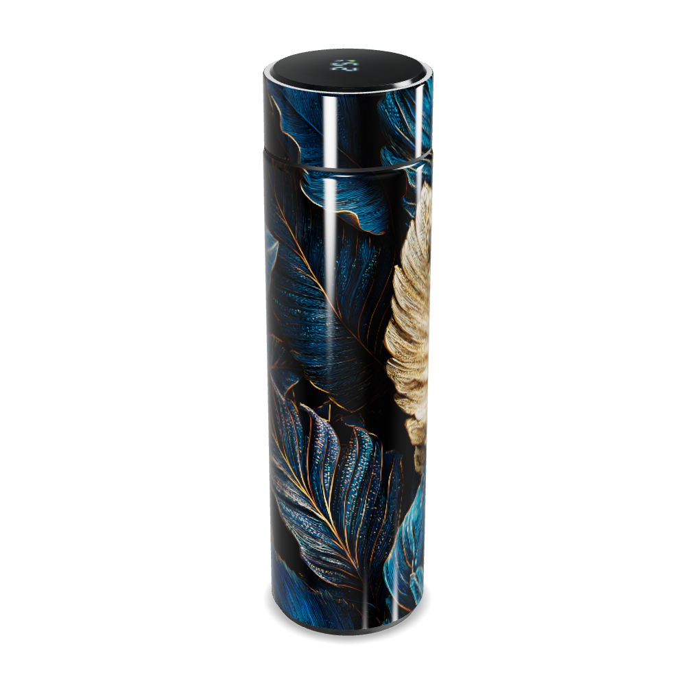 Garrafa Térmica Touch - Folhas Azul Dourado