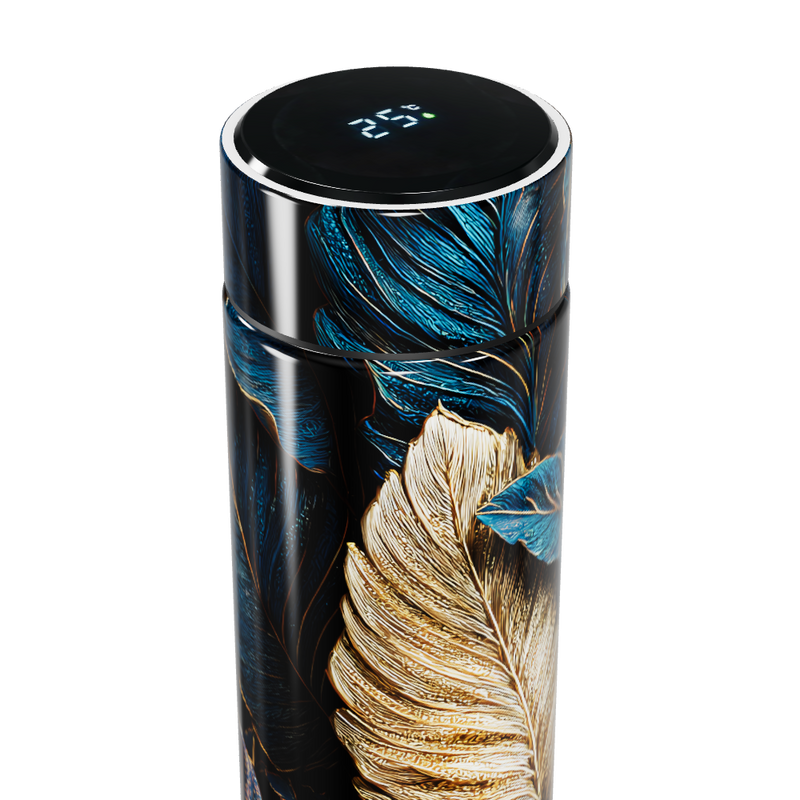 Garrafa Térmica Touch - Folhas Azul Dourado