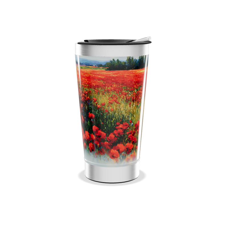 Copo Térmico - Flores Vermelhas Inox