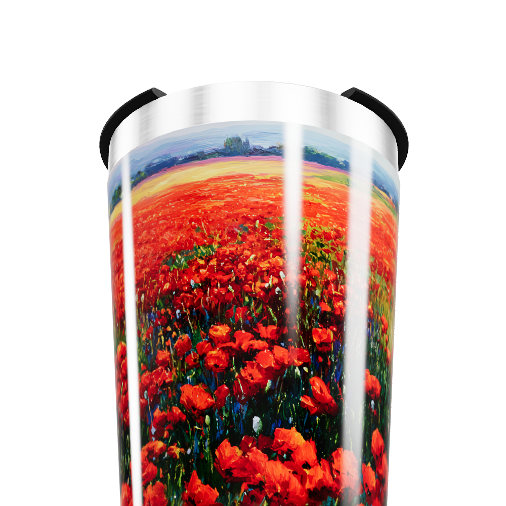 Copo Térmico - Flores Vermelhas Inox