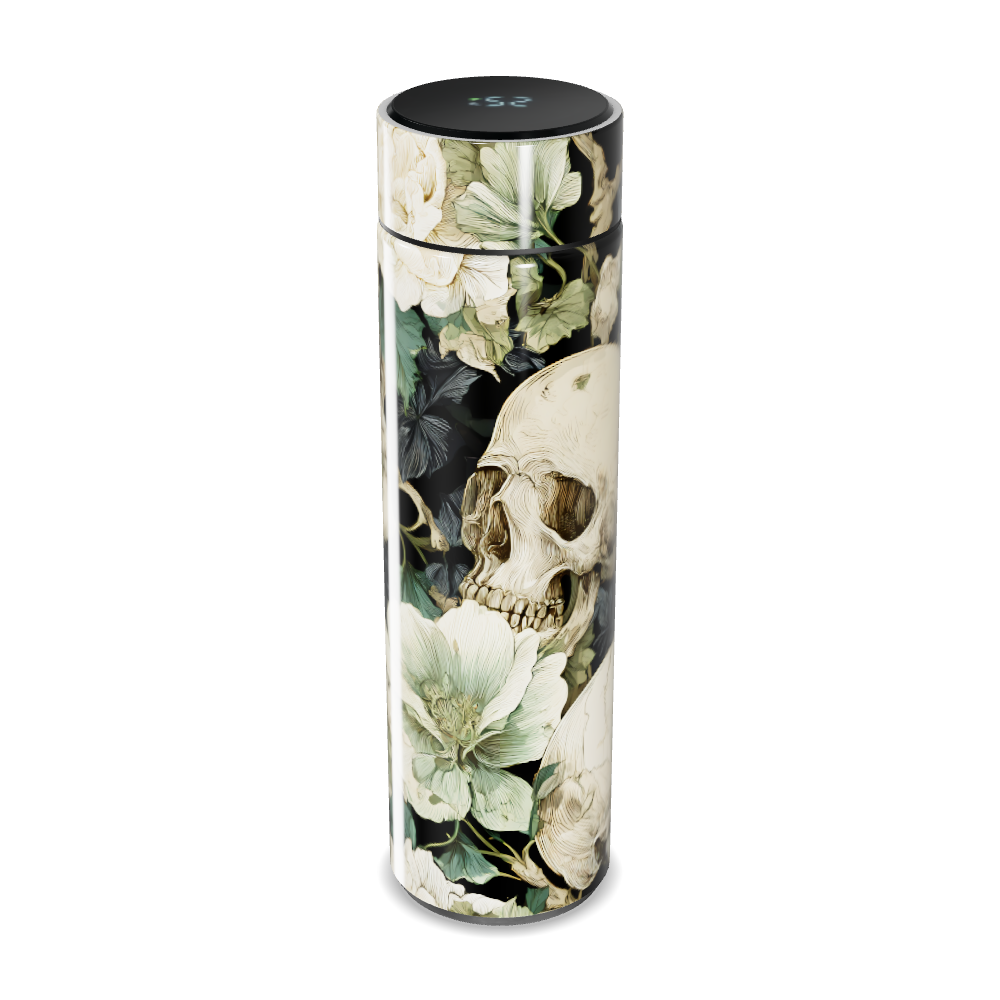 Garrafa Térmica Touch - Caveira Floral Preta