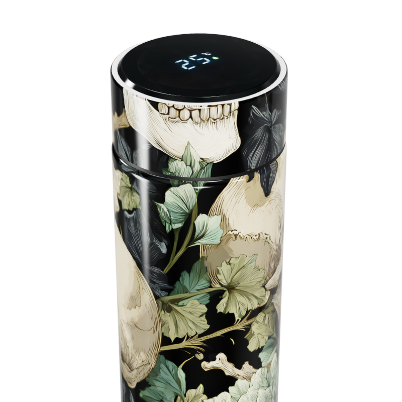 Garrafa Térmica Touch - Caveira Floral Preta