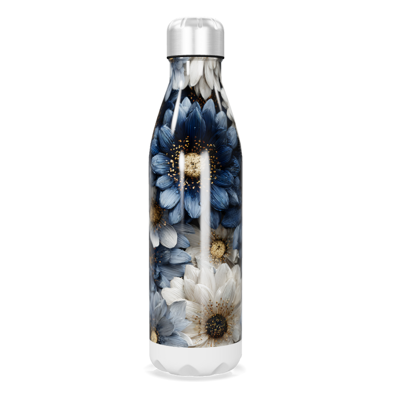 Garrafa Inox - Flores Azul e Branca