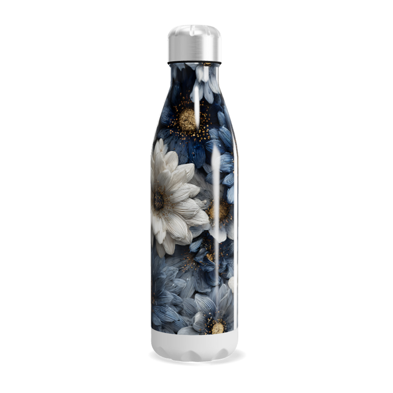 Garrafa Inox - Flores Azul e Branca