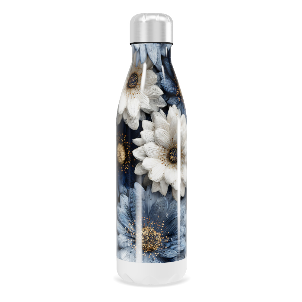 Garrafa Inox - Flores Azul e Branca