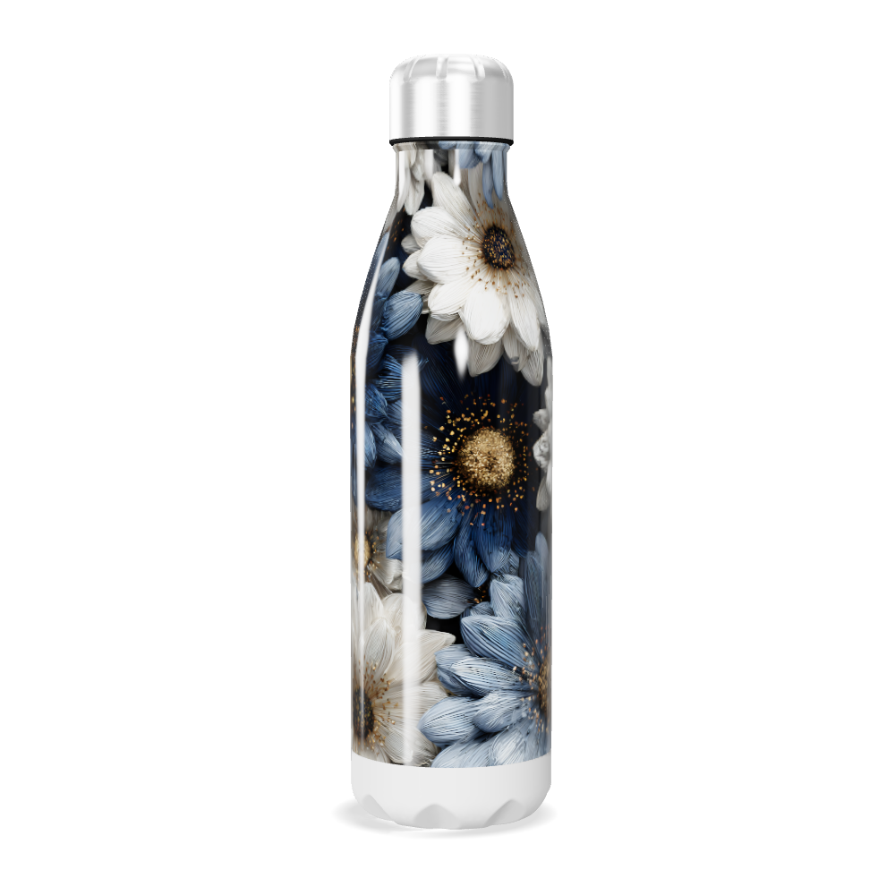 Garrafa Inox - Flores Azul e Branca