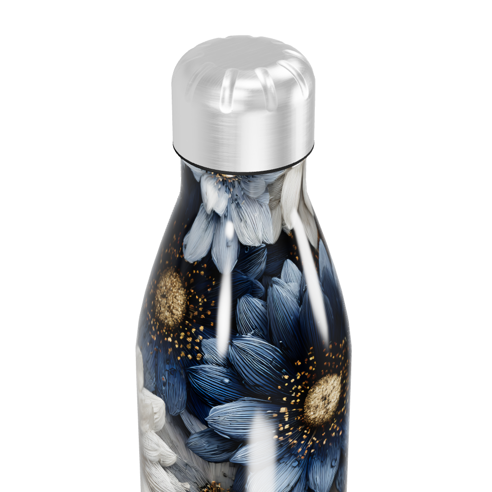 Garrafa Inox - Flores Azul e Branca