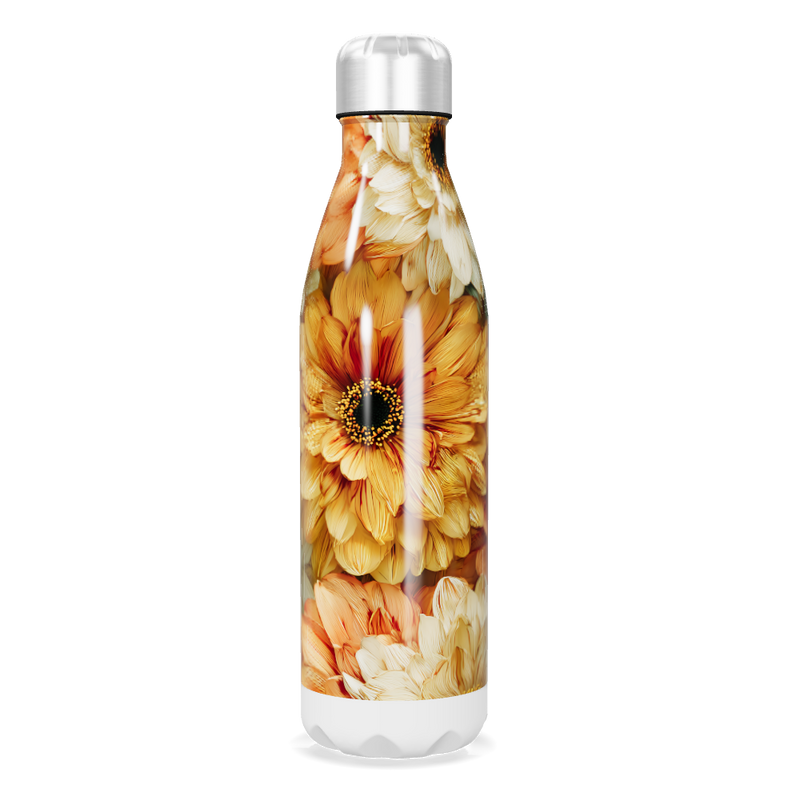 Garrafa Inox - Floral com flores laranjas