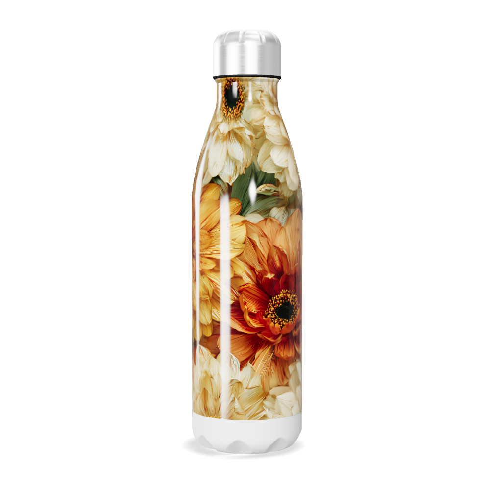 Garrafa Inox - Floral com flores laranjas