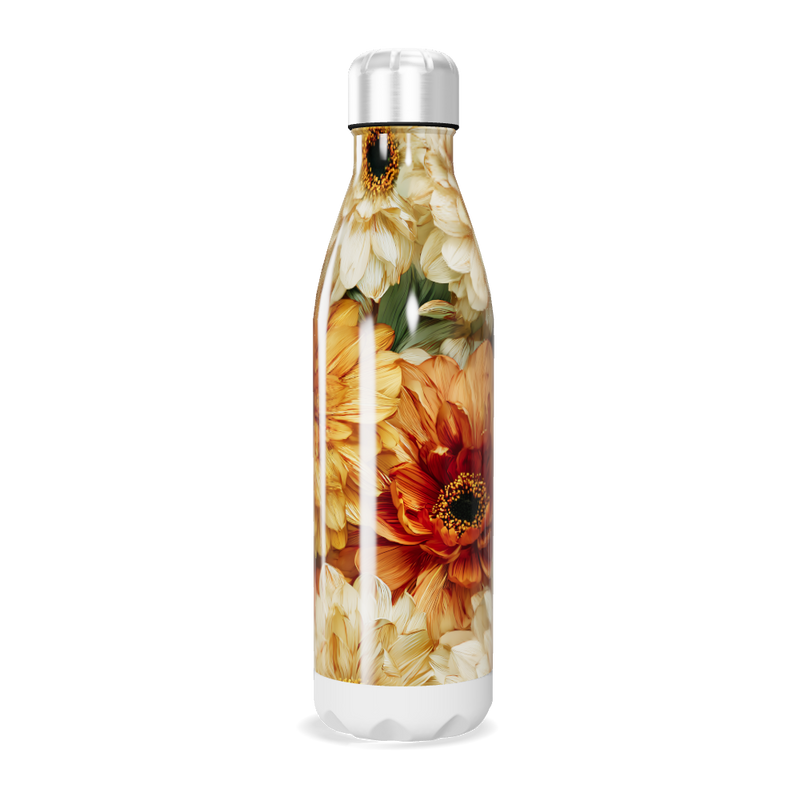 Garrafa Inox - Floral com flores laranjas
