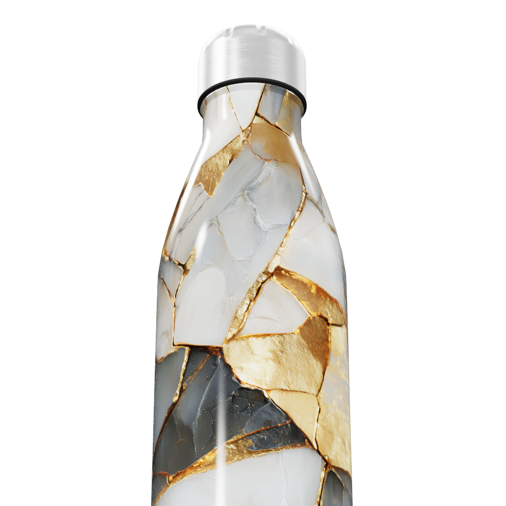 Garrafa Inox - Estampa Mármore Dourado