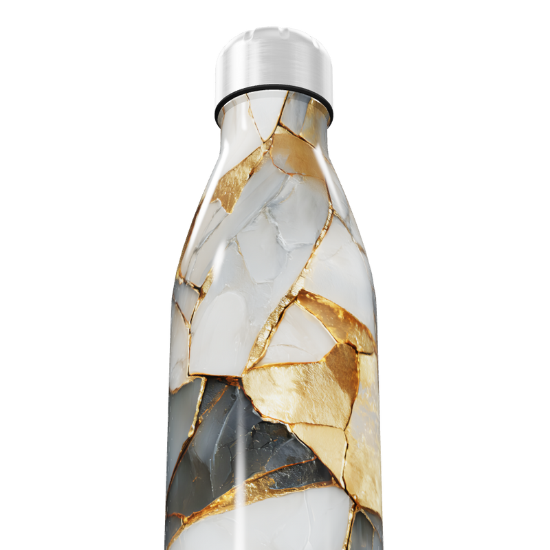 Garrafa Inox - Estampa Mármore Dourado