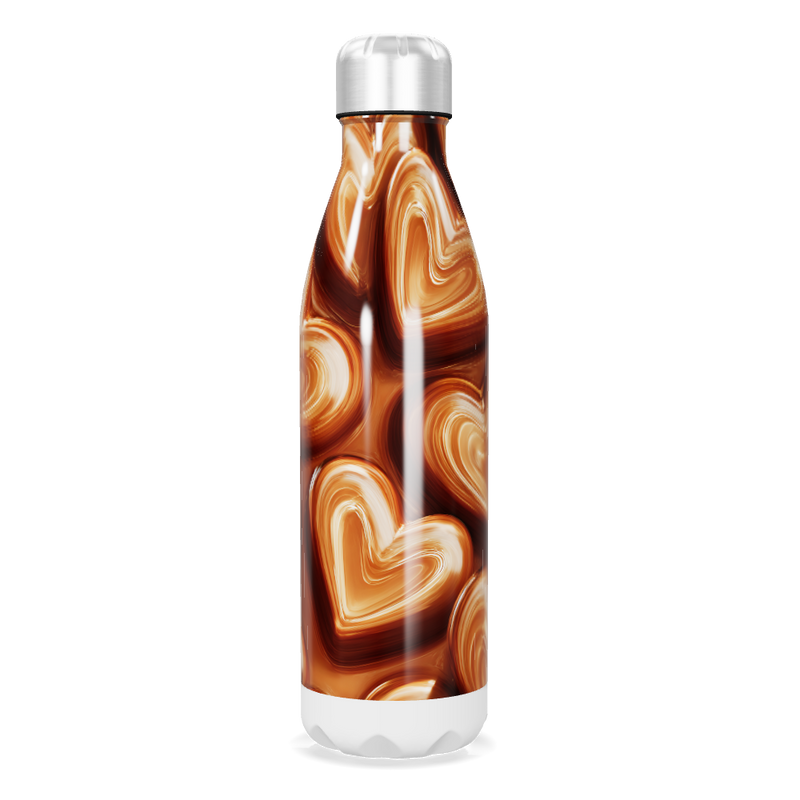 Garrafa Inox Corações Marrom e Bege