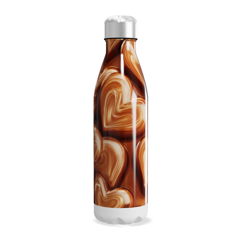 Garrafa Inox Corações Marrom e Bege