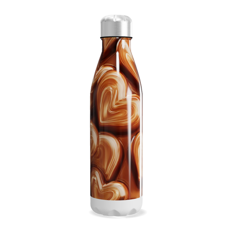 Garrafa Inox Corações Marrom e Bege