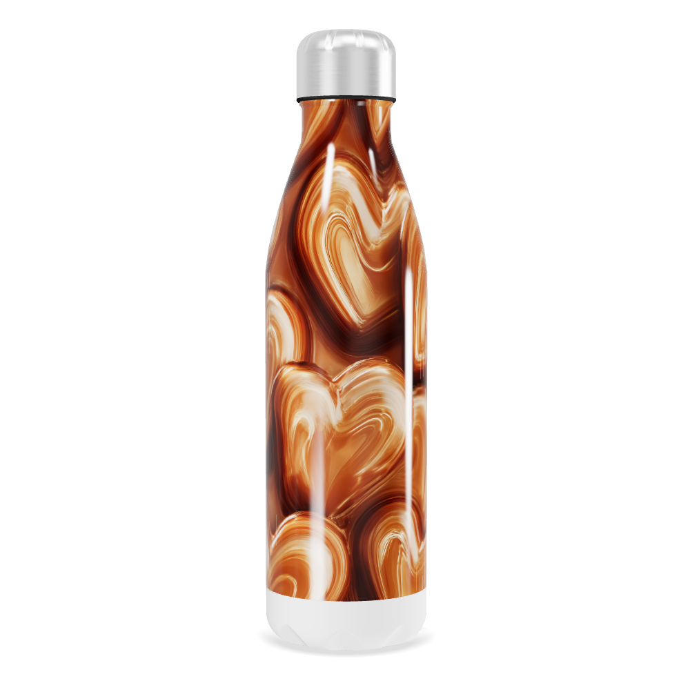 Garrafa Inox Corações Marrom e Bege