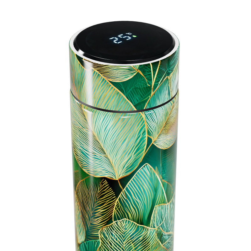 Garrafa Térmica Touch - Folhas Verde Dourado