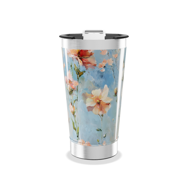 Copo Térmico - Flores Azul Aço Inox