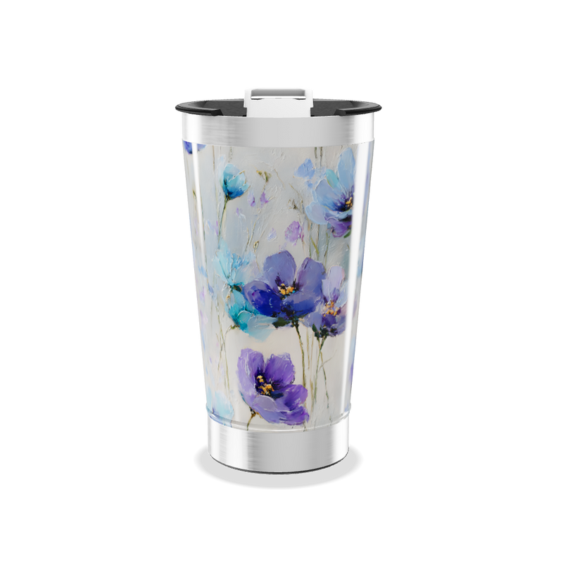 Copo Térmico - Flores Roxas e Azuis