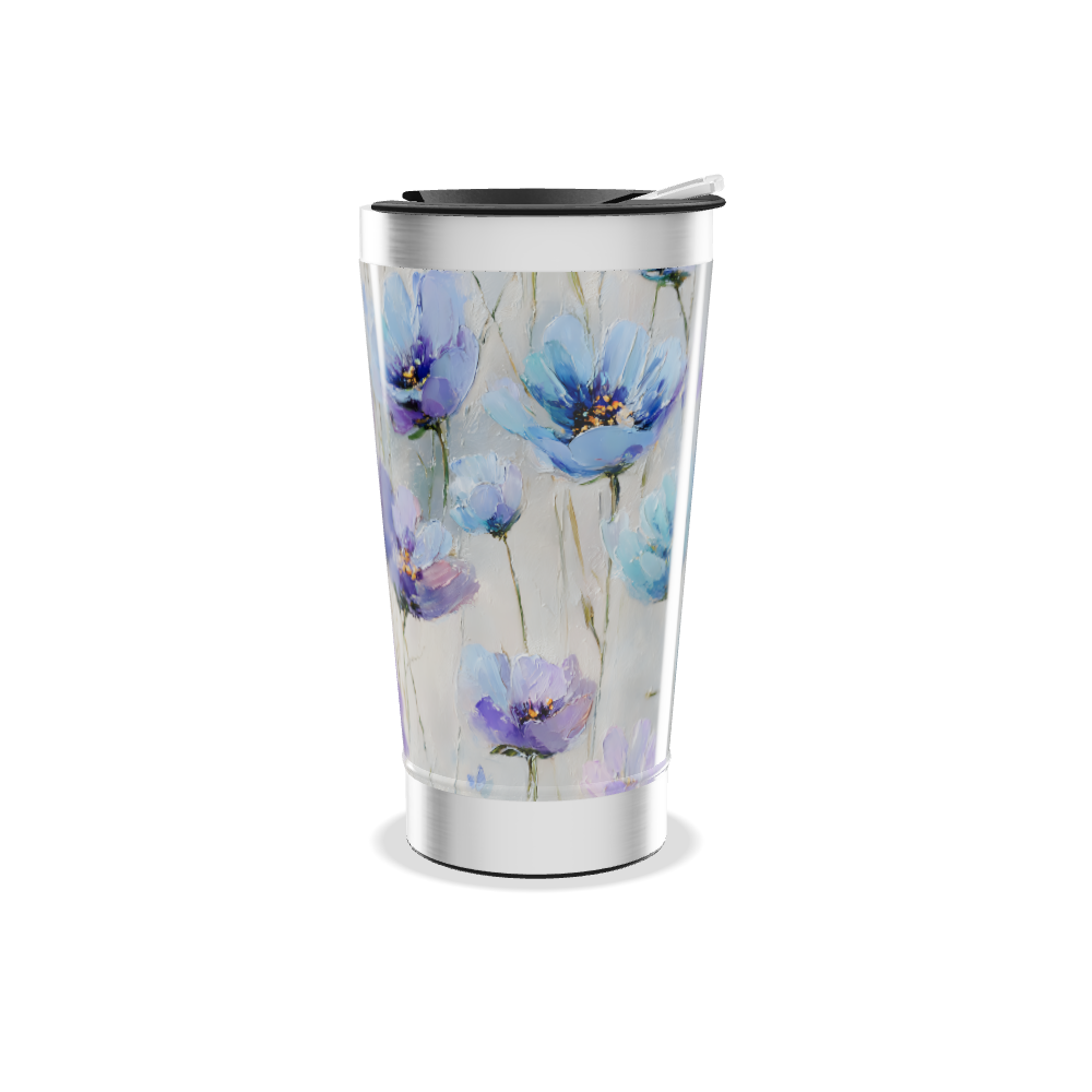 Copo Térmico - Flores Roxas e Azuis
