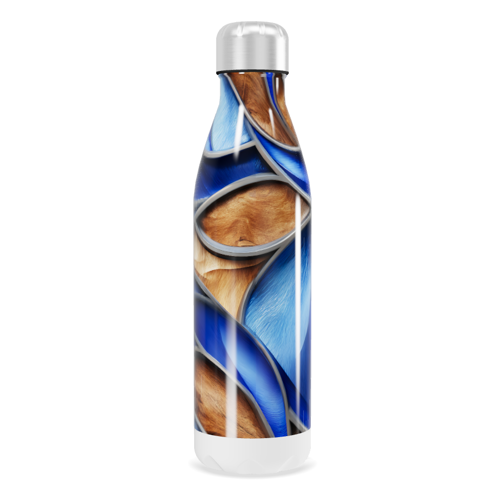 Garrafa Inox - Estampa Azul e Madeira