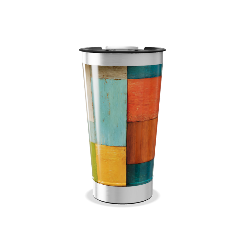 Copo Térmico - Colorido com Estampa de Madeira