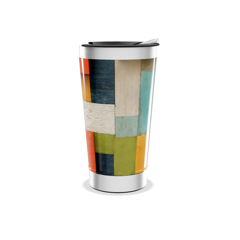 Copo Térmico - Colorido com Estampa de Madeira