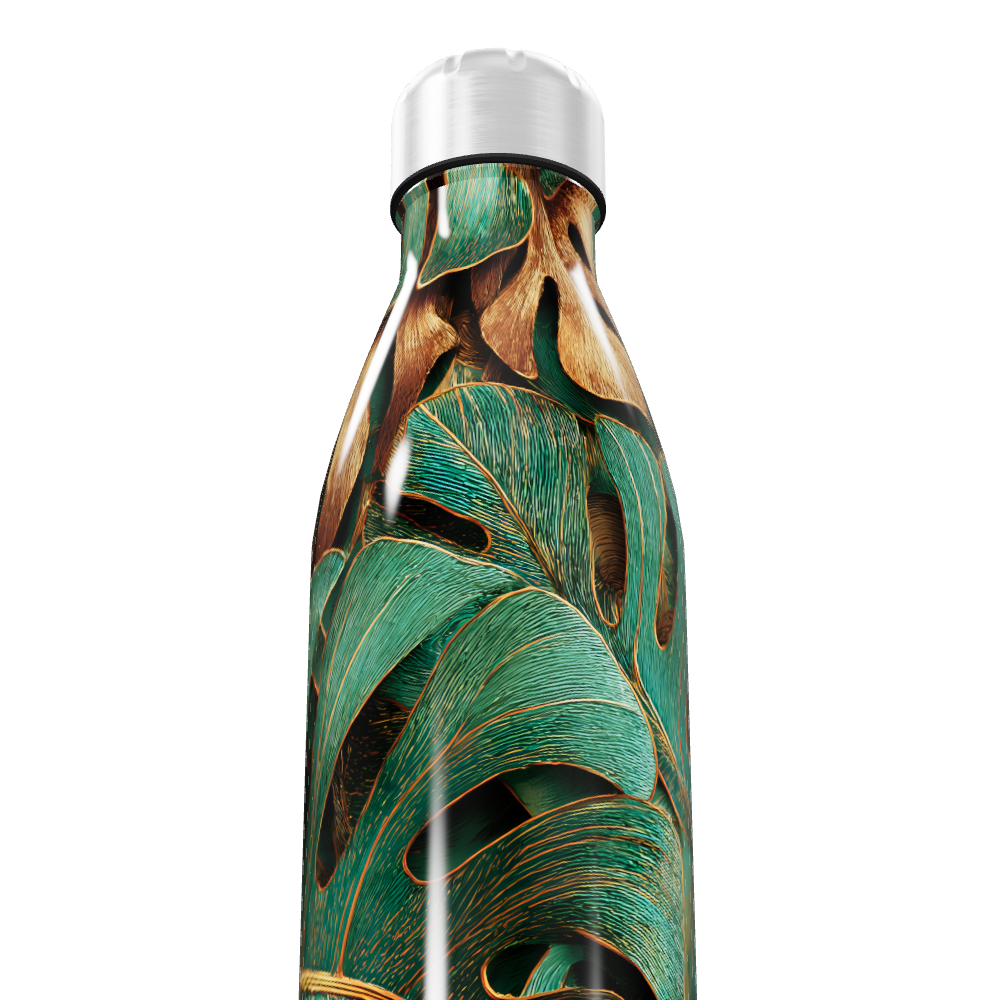 Garrafa Inox - Folhagem Tropical Verde