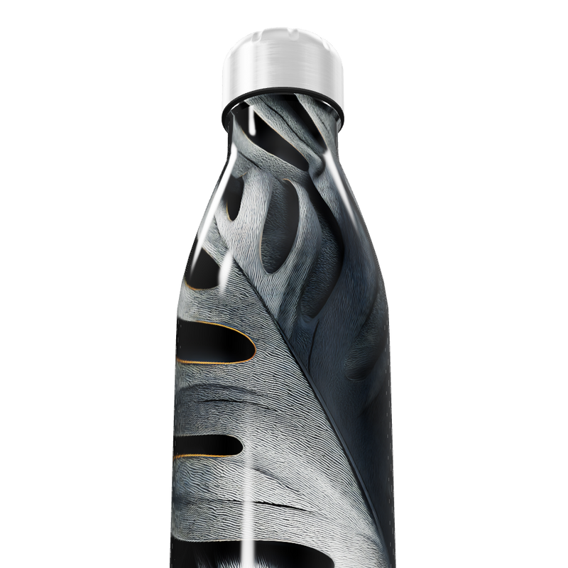 Garrafa Inox - Folhagem Preto e Branco