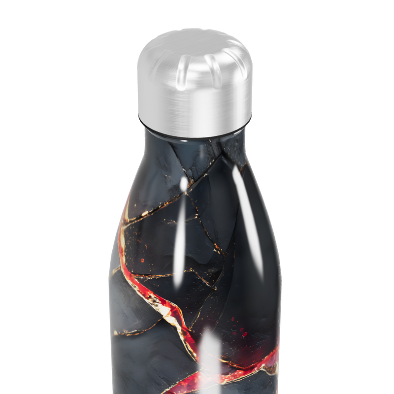 Garrafa Inox - Estampa Mármore Preto e Vermelho