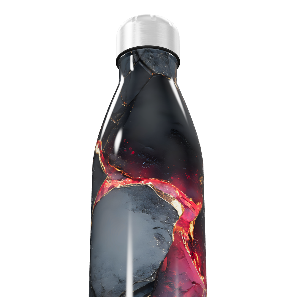 Garrafa Inox - Estampa Mármore Preto e Vermelho