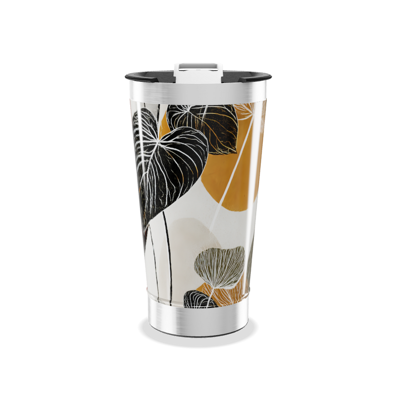 Copo Térmico - Estampa Folhas Preto e Dourado