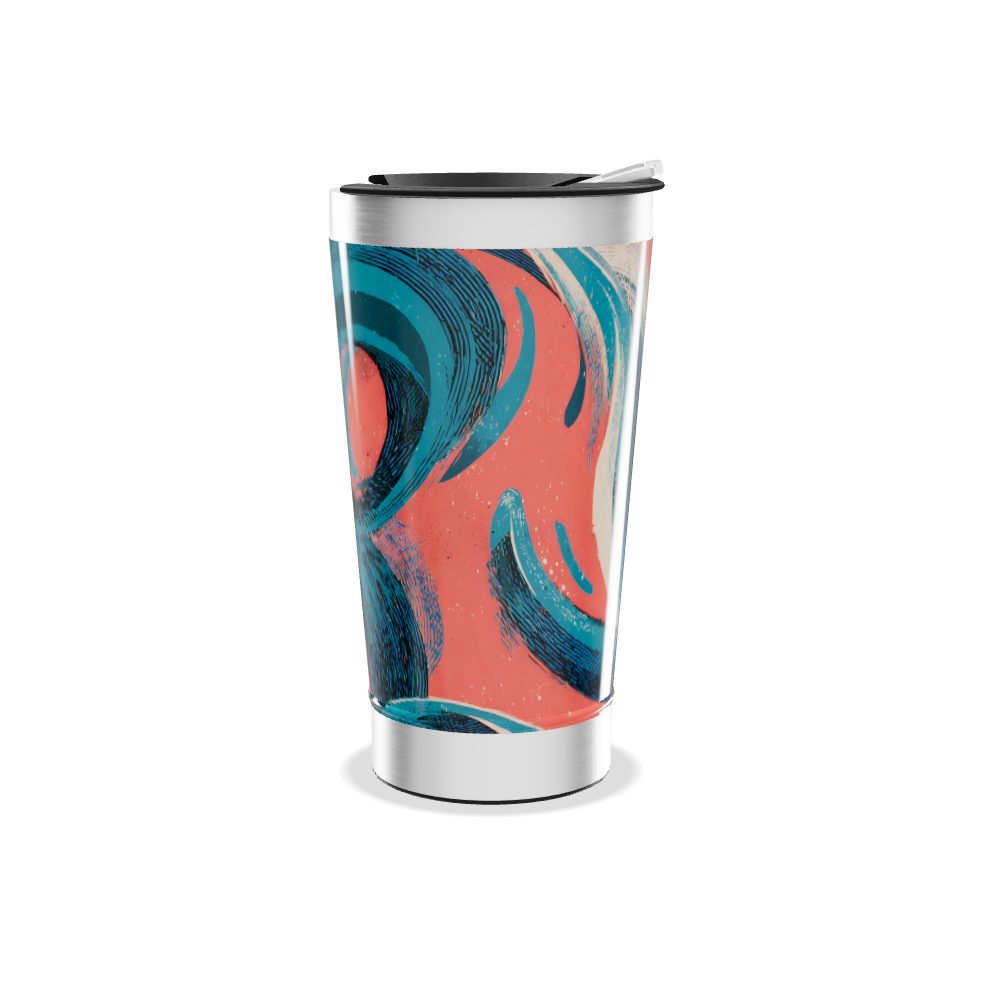 Copo Térmico - Azul e Coral Abstrato