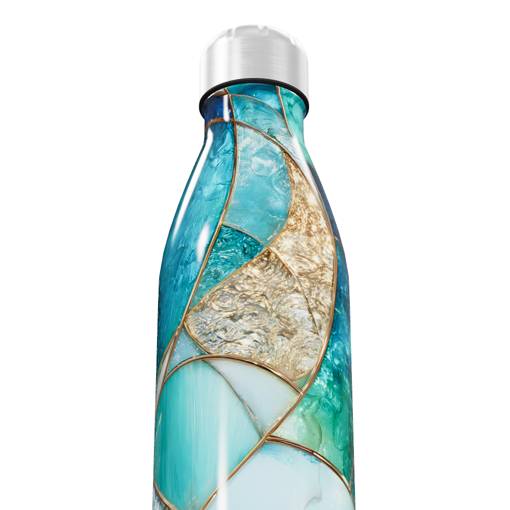 Garrafa Inox - Estampa Azul e Dourada