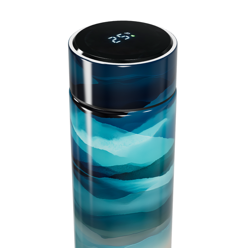 Garrafa Térmica Touch - Azul com Estampa Ondulada