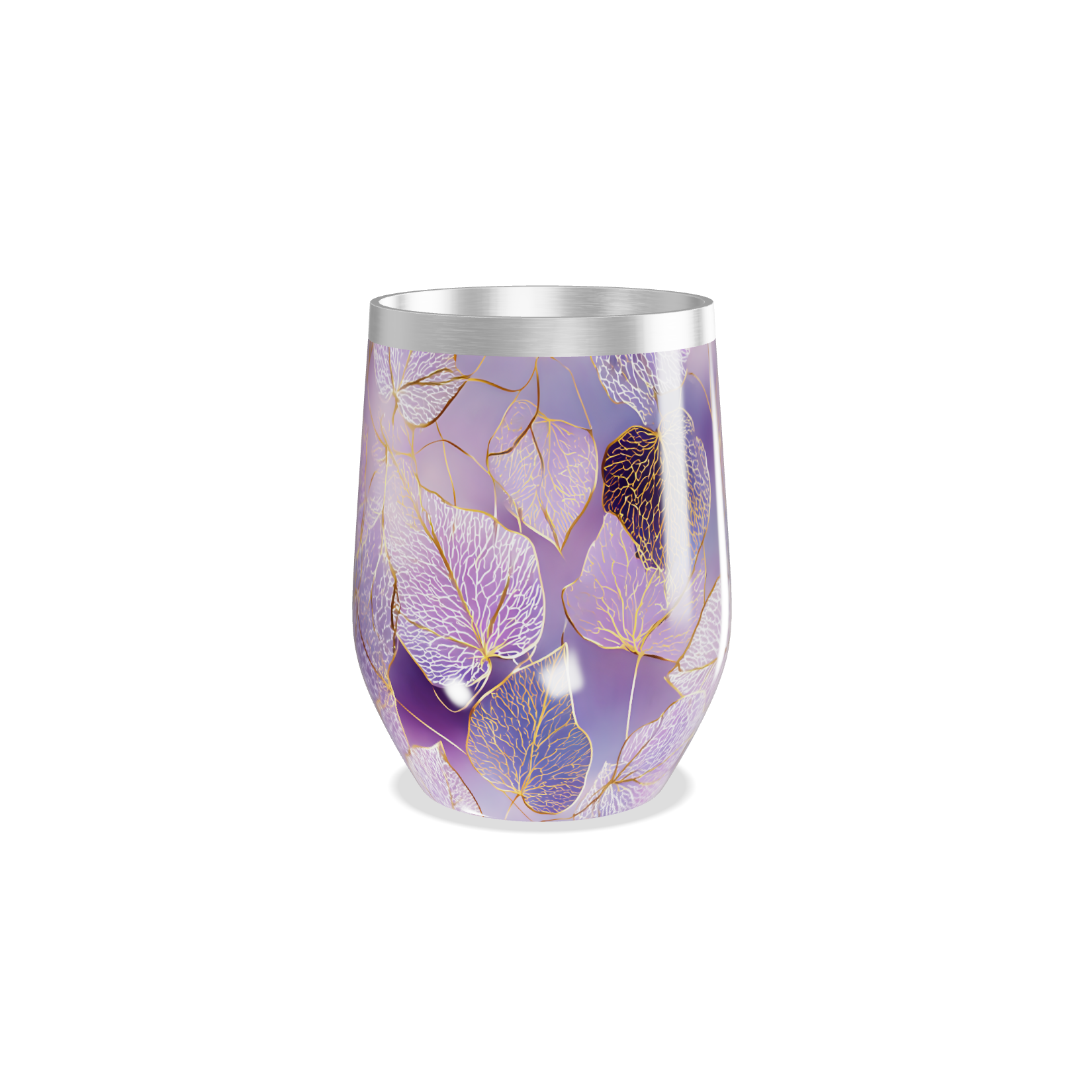 Copo Térmico Slim - Roxo com Folhas Decorativas