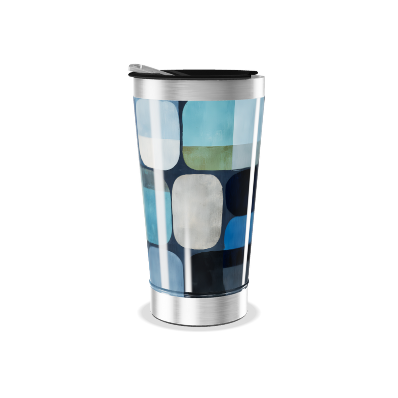 Copo Térmico - Azul com Estampa Abstrata
