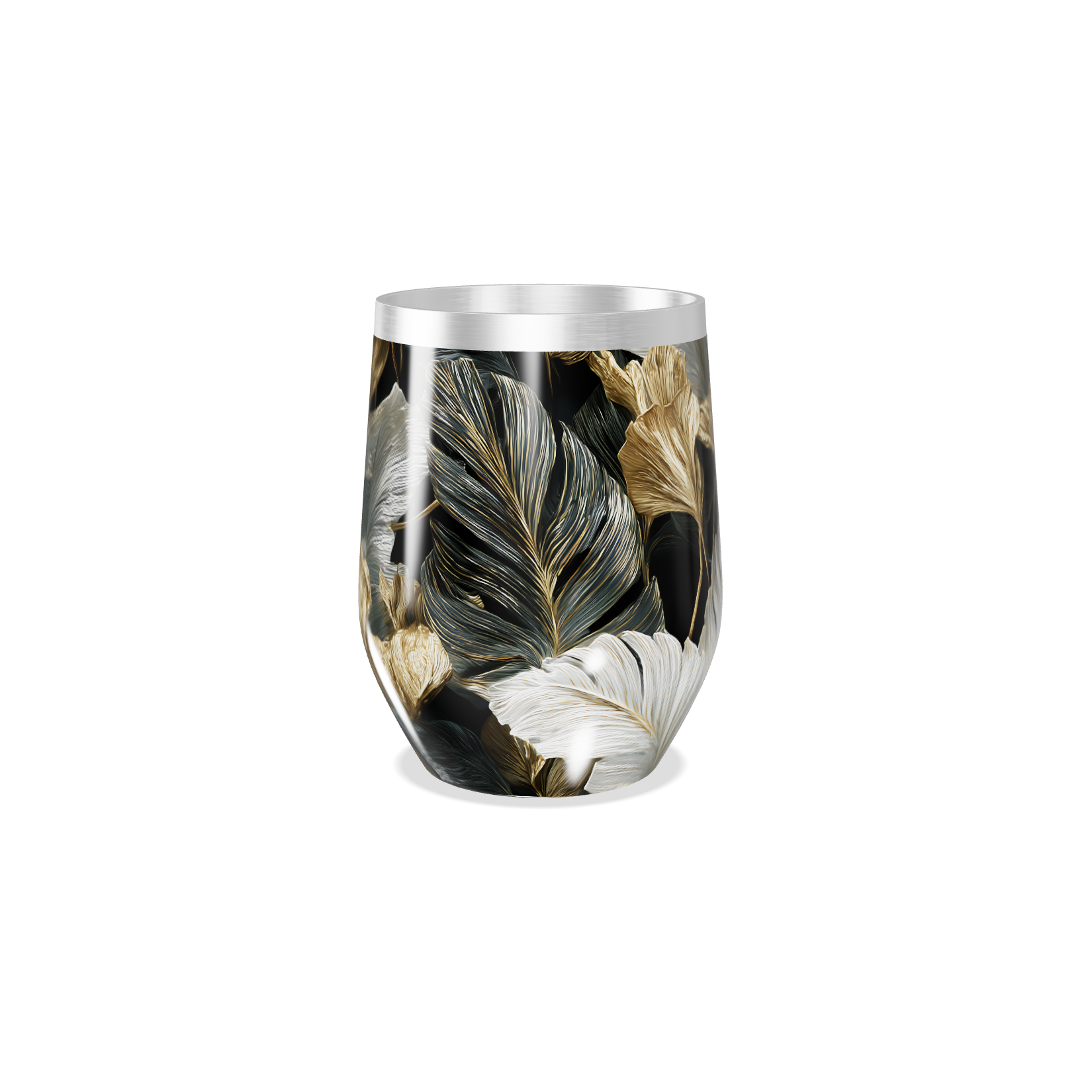 Copo Térmico Slim - Floral Preto e Dourado