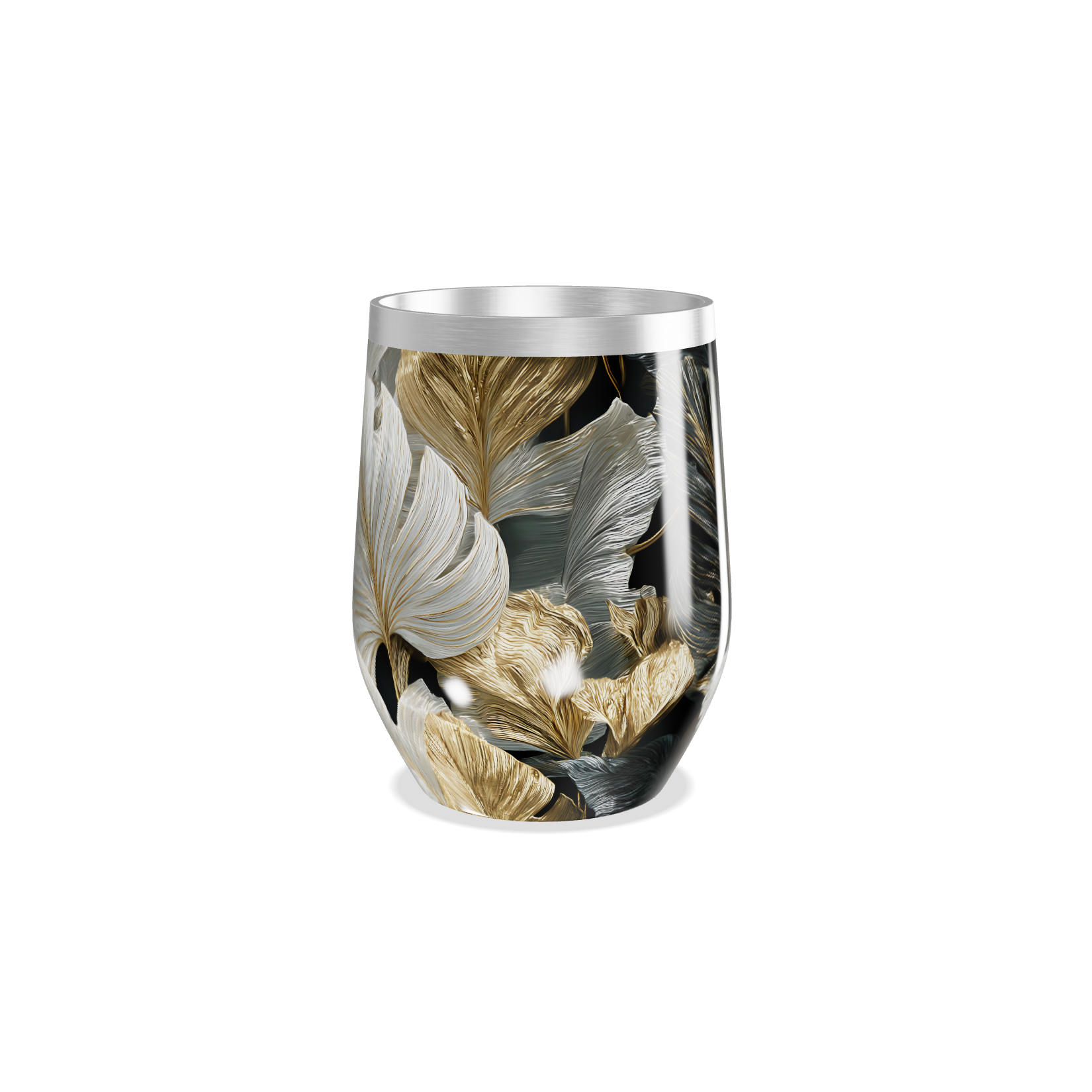 Copo Térmico Slim - Floral Preto e Dourado