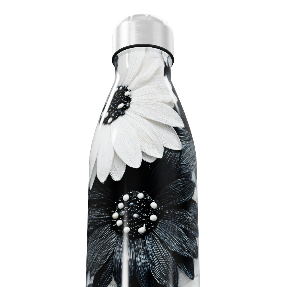 Garrafa Inox - Flores Preto e Branco