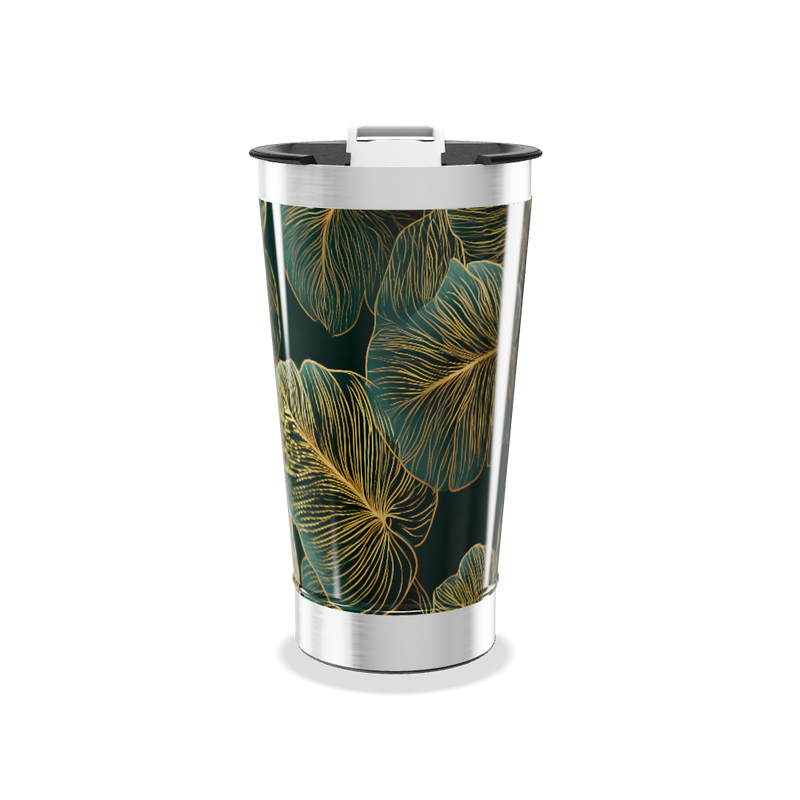 Copo Térmico - Fundo Preto Folhas Douradas