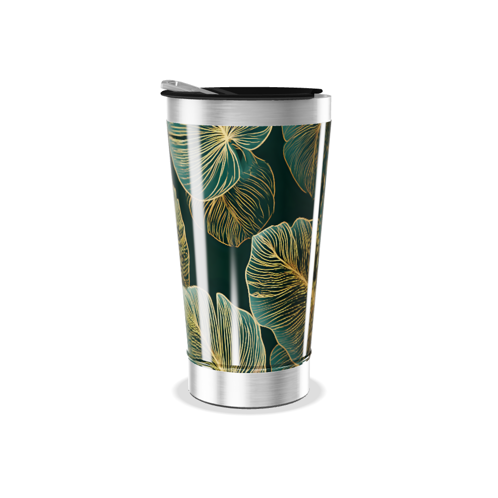 Copo Térmico - Fundo Preto Folhas Douradas