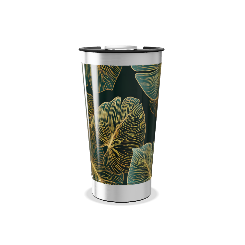 Copo Térmico - Fundo Preto Folhas Douradas