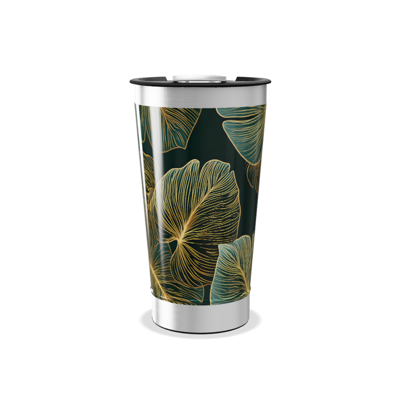 Copo Térmico - Fundo Preto Folhas Douradas